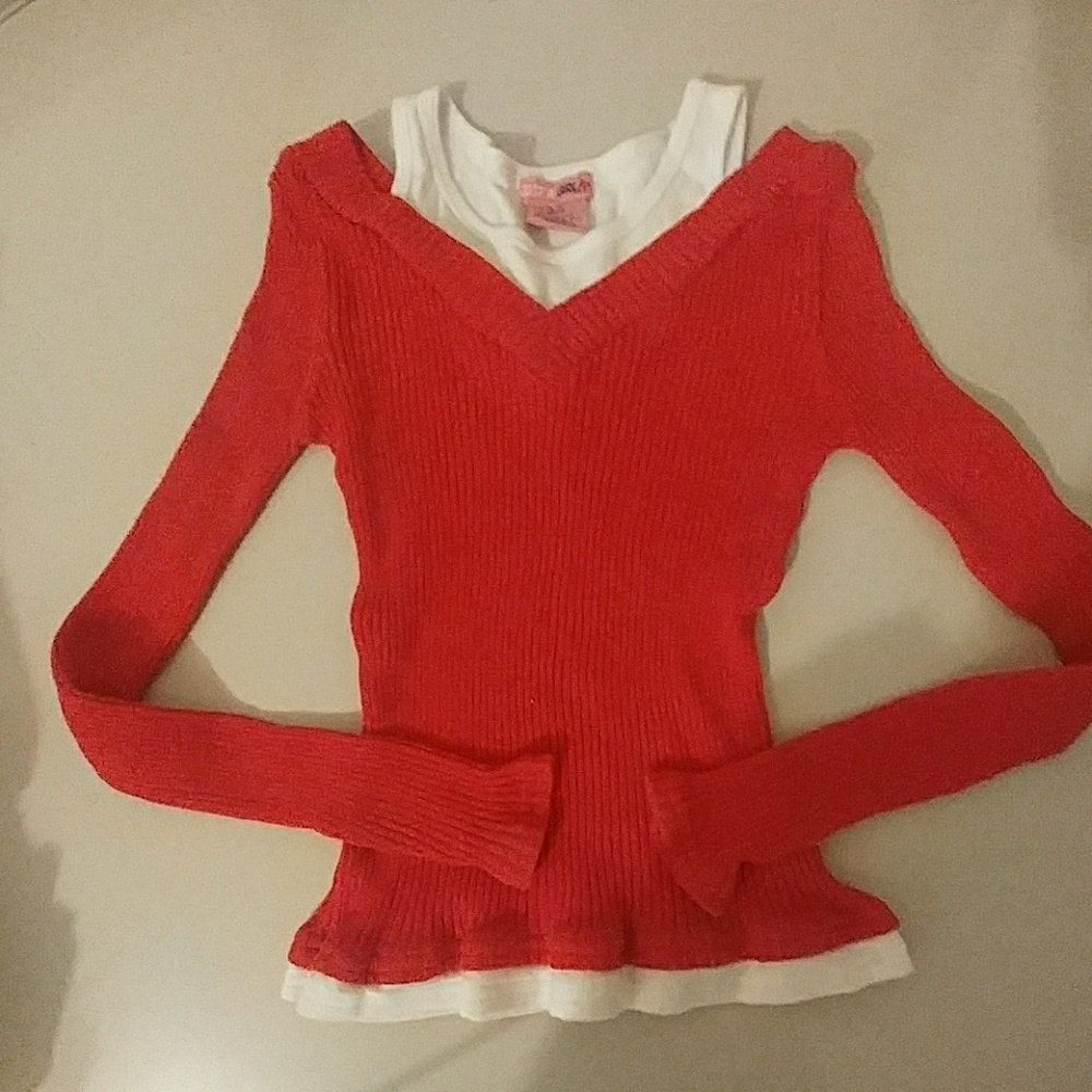 Just a Girl size 14/16 Red/White Sweater top.